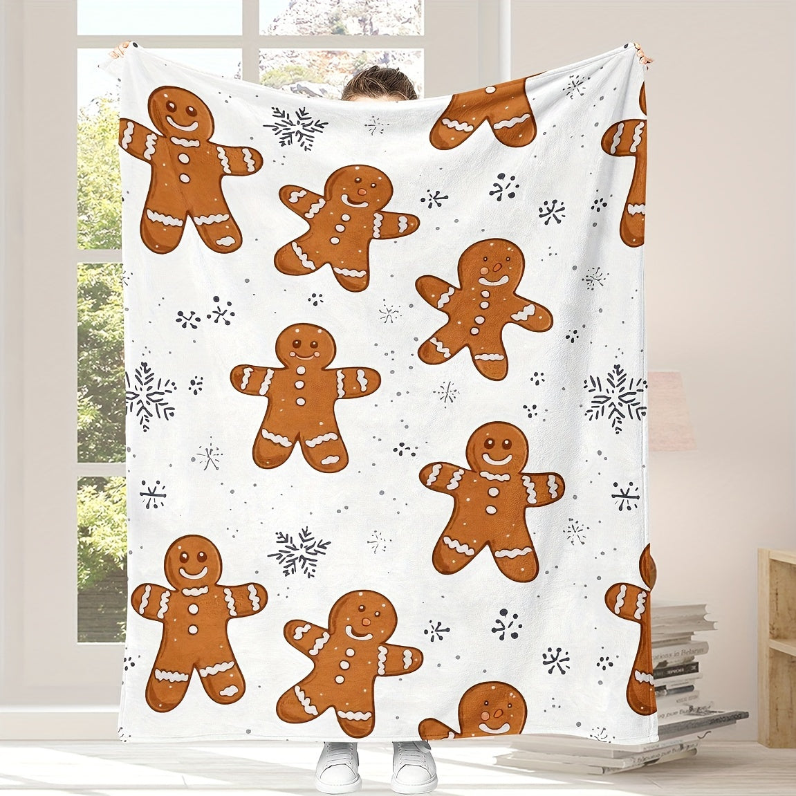 1pc Gingerbread Pattern Blanket, Gingerbread Print Design, Full-body Blanket, Soft Flannel Plush Surface, Lightweight and Durable, Multiple Sizes Available, Suitable for Christmas Decoration, Living Room Leisure, Bedroom Sleep, and Festive Atmosphere