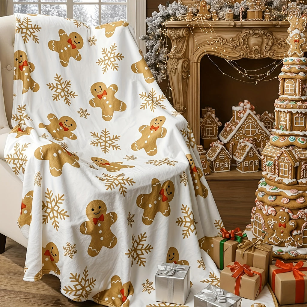 1pc Christmas Gingerbread Blanket - Super Soft Plush Flannel, Cover, with Gingerbread Boy, Lightweight All Season Sofa, Sofa, Cover - Comfortable Holiday Decor, Suitable for Living Room, Gifts - Easy to Clean Hand Wash
