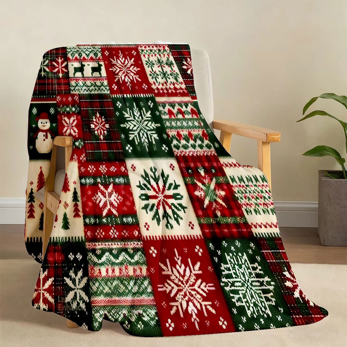 1 Fair Island Jacquard Christmas Flannel Blanket, Red and Green Snowflake Reindeer Thermal Blanket, Soft and Skin-friendly Comfortable Lunch Break Blanket, Bedroom Sofa Casual Blanket, Holiday Pattern, Home Decoration Blanket