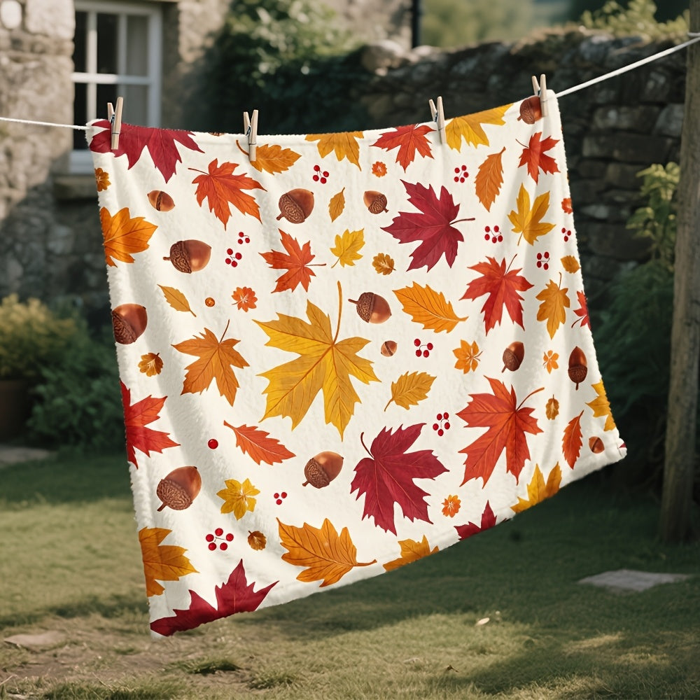 1pc Autumn Leaf Patterned Blanket, Autumn Style Design, Soft Plush Surface, Flannel Material Lightweight And Durable, Multiple Sizes Available, Ideal for Holiday Decor, Living Room Leisure, Bedroom Warmth, Study Reading, Daily Home Decor