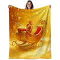 1 Christmas Sleigh and Snowflake Flannel Blanket, Golden Warm-toned Design, Durable Plush Warm Throw Blanket, Suitable for Living Room Sofa Cover, Weekend Sofa Naps, RV Travel