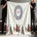 1pc Christmas Wreath And Snowman Reindeer Pattern Flannel Blanket, Soft Comfortable Warm, White Festive Design, All-Season Sofa Blanket, Warm Cover, Multiple Sizes Available, Suitable for Living Room Sofa, Bedroom, Reading Area, Rest Area