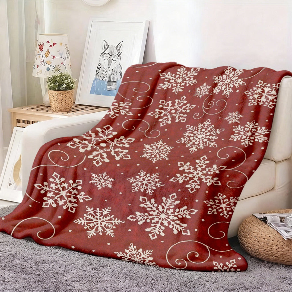 1pc 2D Printed Flannel Snowflake Pattern Blanket, White Snowflake Printed Design â€?Soft, Warm, And Cozy, Lightweight And Durable, Multiple Sizes Available, Perfect for Christmas, Living Room Leisure, Study Reading, Bedroom Sleep