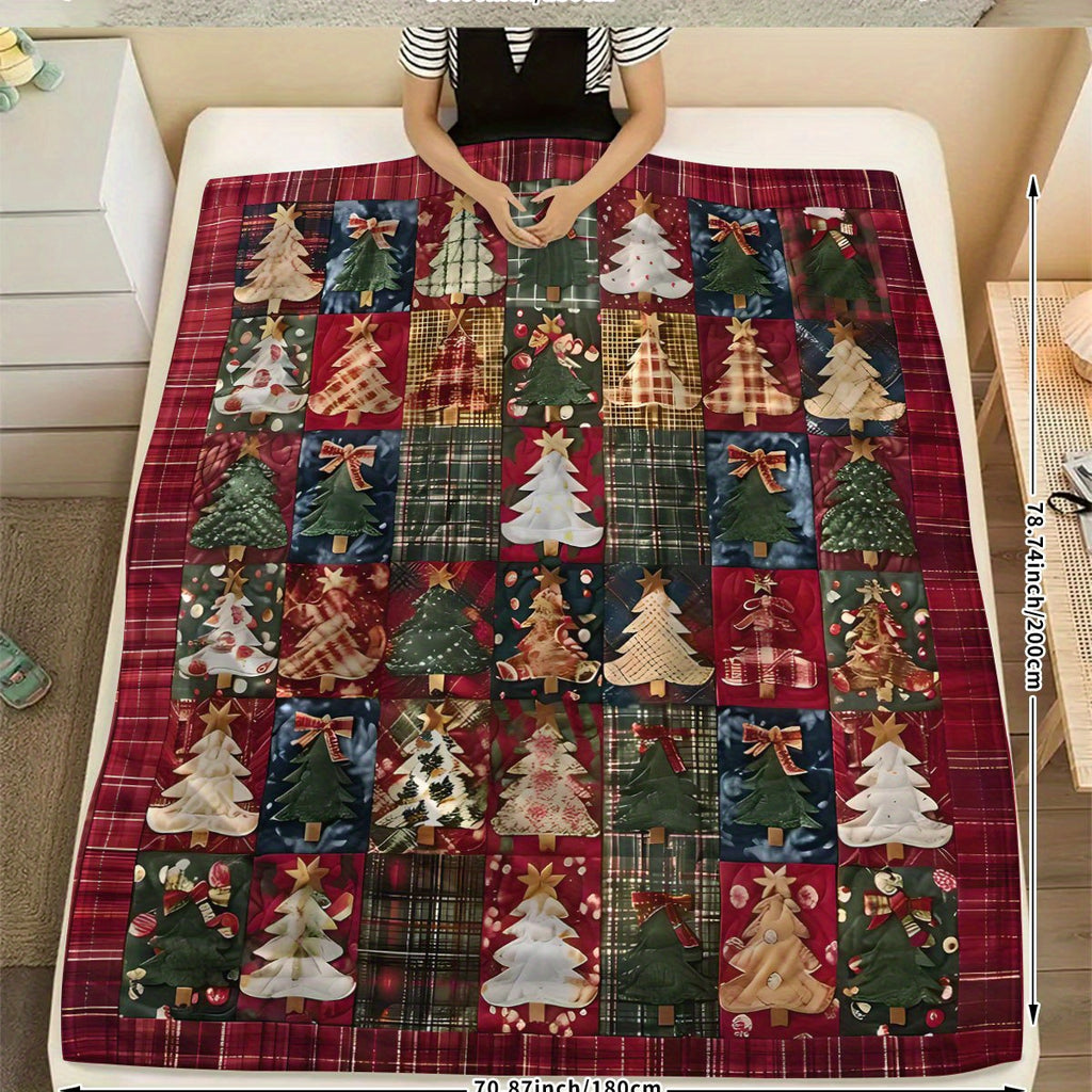 1 Comfortable Patchwork Christmas Digital Printed Flannel Blanket - Soft Four Seasons Machine Washable for Sofas, Tops, Camping and Offices - Plaid and Geometric Holiday Decor - Ideal Gift, Christmas Blanket