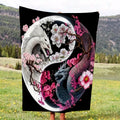 1pc 2D Flat Printing, Dragon And Cherry Blossom Theme Blanket, Soft Fleece Blanket - Black Pink White Design, Multiple Sizes Available, Suitable for Living Room, Bedroom, Sofa,, And Reading Area