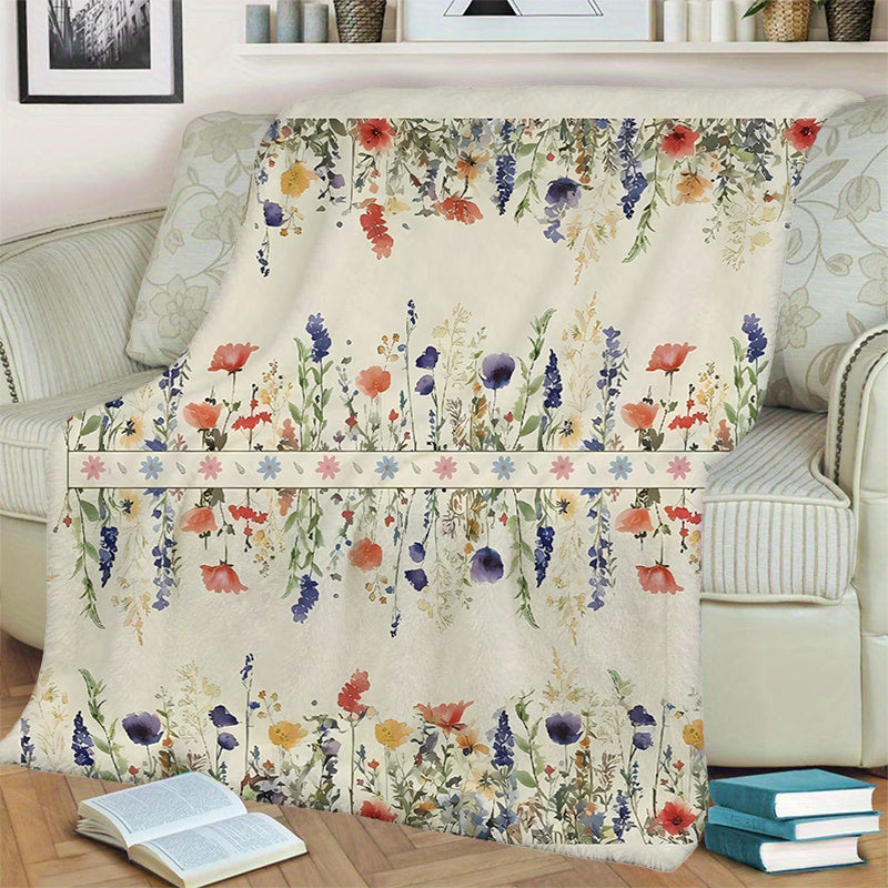 1pc Floral Pattern Blanket, Pastoral Style Design, Soft Plush Surface, Lightweight and Durable Flannel Material, Available in Multiple Sizes, Perfect for Holiday Gatherings, Living Room Lounging, Bedroom Sleep, Study Reading, and Seasonal Home Decor