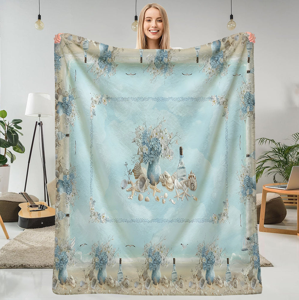 1pc Ocean Shell Floral Pattern Blanket, Romantic Style Design, Soft Plush Surface, Flannel Material Lightweight And Durable, Multiple Sizes Available, Ideal for Holiday Gatherings, Living Room Leisure, Bedroom Sleep, Study Reading