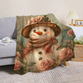 1pc, 2D Flat Snowman and Rose Floral Decorative Themed Flannel Blanket, Soft, Comfortable, and Warm, Beige-brown Holiday Design, Durable Plush Surface, Suitable for All Seasons, a Cozy Throw Blanket, Ideal for Home Naps, Reading Time, and Holiday