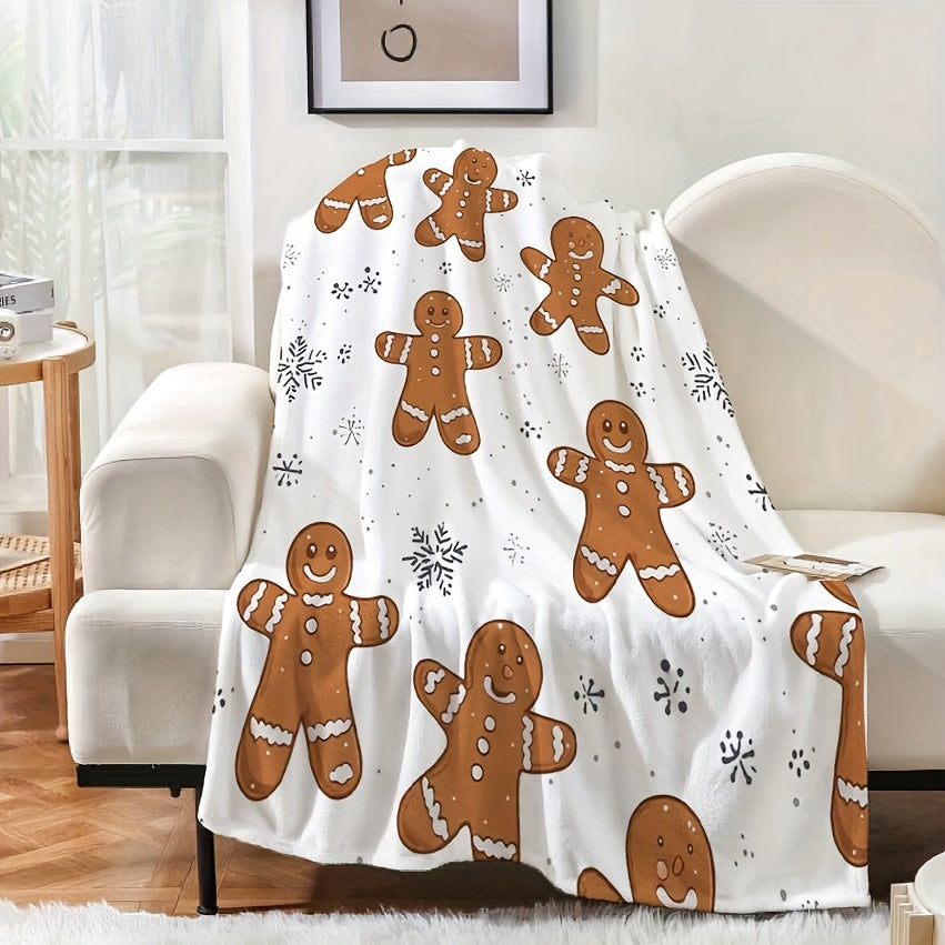1pc Gingerbread Pattern Blanket, Gingerbread Print Design, Full-body Blanket, Soft Flannel Plush Surface, Lightweight and Durable, Multiple Sizes Available, Suitable for Christmas Decoration, Living Room Leisure, Bedroom Sleep, and Festive Atmosphere