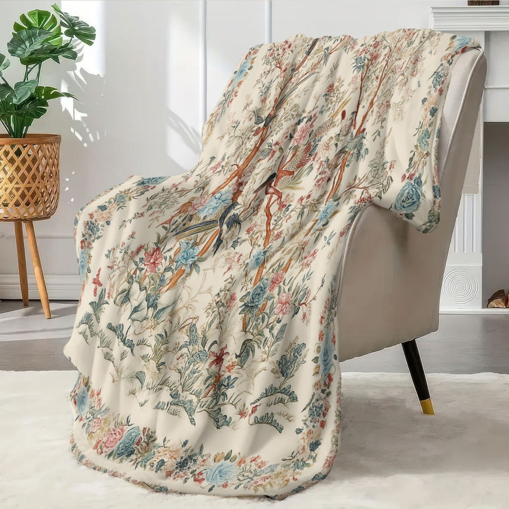 1 Reversible Bohemian-style Floral and Animal Print Blanket - Soft and Warm Flannel Bedspread, Suitable for Sofa, Bed, and Travel - Comfortable Vintage Bedspread with Animal and Plant Patterns