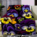 Soft and Warm Flannel Blanket - Bright Three-color Pansy Pattern on a Black Background, Suitable for Sofas, Pavements and Travel Camping Shawls in All Seasons, Machine Washable Modern Home Decoration Gifts, Sofa Covers, Decorative Gifts