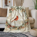 1pc Red Bird and Holly Wreath Christmas Themed Flannel Blanket, Cream White Background with Holiday Decorative Design, Soft Plush Surface for All Seasons, Suitable as a Living Room Sofa Throw, for Reading Time, and as a Soft Accent at the Foot