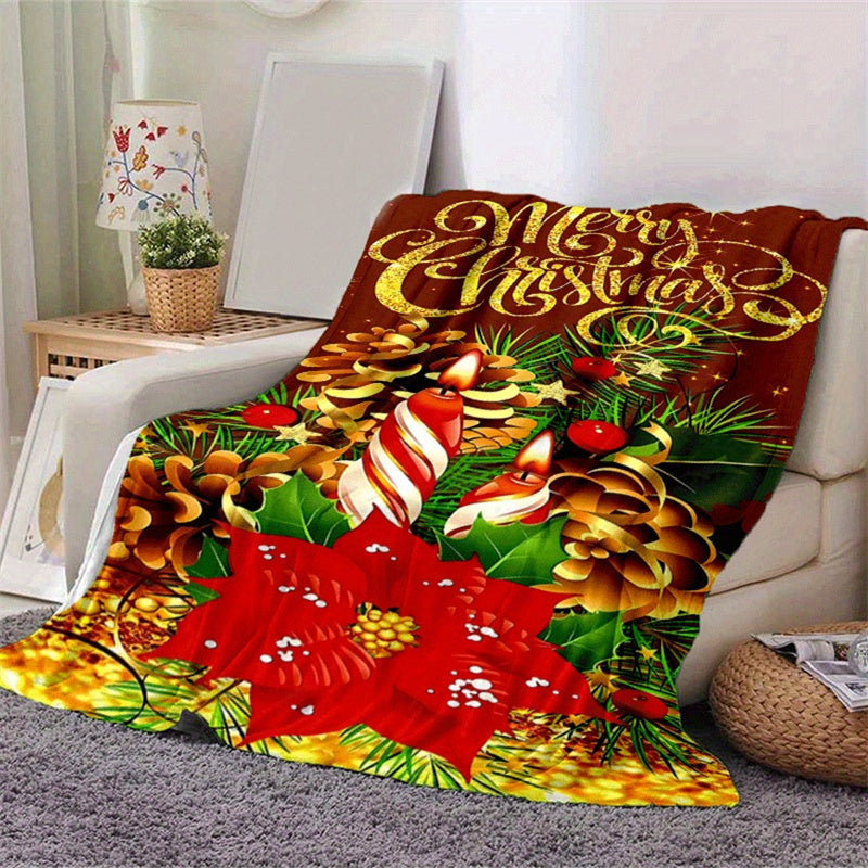 1 Christmas Holiday Blanket, Red Christmas Flower and Pinecone Print Design, Full-body Throw Blanket, Soft Flannel Plush Surface, Lightweight and Durable, Multiple Sizes Available, Suitable for Christmas Decoration, Living Room Leisure