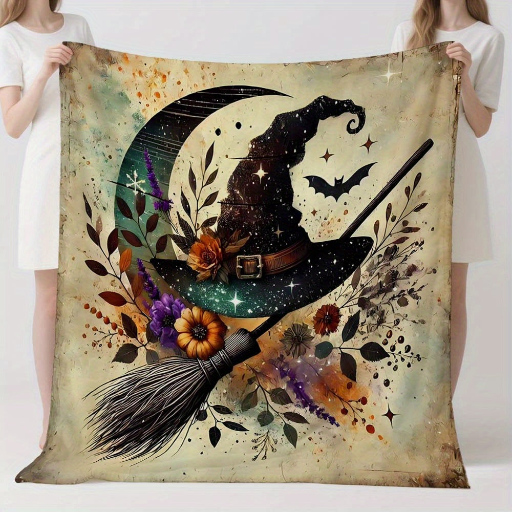 1pc Halloween Wizard Print Blanket, Dark Night Magic Throw Blanket, Super Warm Soft and Cozy Flannel Blanket, Multiple Sizes Available, Suitable for Living Room, Bedroom, Study, Balcony