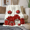 1pc Christmas Gift Box with Snowflake and Red Ball Design Flannel Blanket, Cream White Base for Holiday Decoration, Soft Plush Surface Suitable for All Seasons, Ideal for Holiday Home Decor, Reading Time, and Bed End Soft Furnishing Accents
