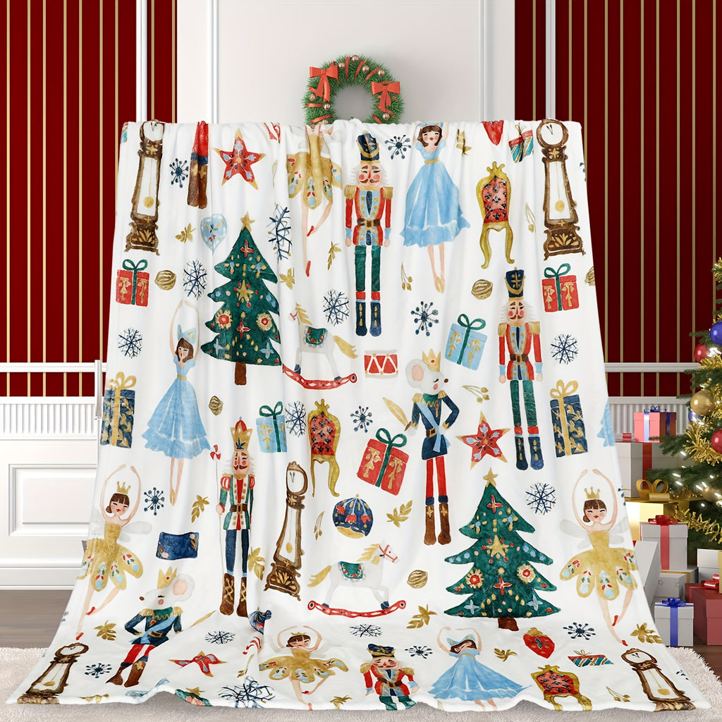 Activate 1pc Walnut Clip Creative Blanket, Christmas Watercolor Walnut Clip Blanket, Christmas Cartoon Soft Comfortable Fleece Blanket, Suitable for Home Parties Bed Sofa Long Sofa Multi-Use Blanket, Best Christmas Gift