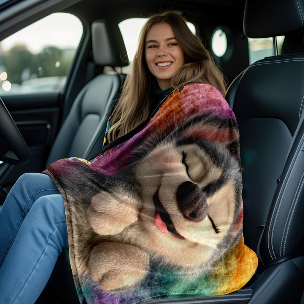 1pc Joyful Husky Print Blanket - Soft Polyester, All-Season Comfort Blanket for Home, Office, Travel, Camping | Vibrant Color Design, Camping Blanket|Playful Dog Design|Polyester Fiber, Husky