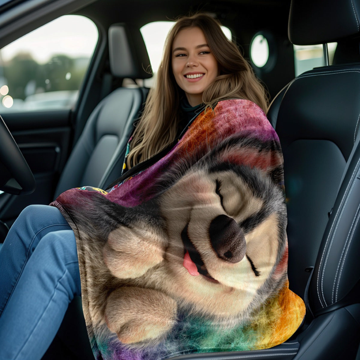 1pc Joyful Husky Print Blanket - Soft Polyester, All-Season Comfort Blanket for Home, Office, Travel, Camping | Vibrant Color Design, Camping Blanket|Playful Dog Design|Polyester Fiber, Husky