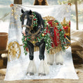 1pc Christmas Holiday Horse Print Blanket, Festive Atmosphere Throw Blanket, Super Warm Soft and Cozy Flannel Blanket, Multiple Sizes Available, Suitable for Living Room Sofa, Bedroom, Study Reading, Balcony Leisure