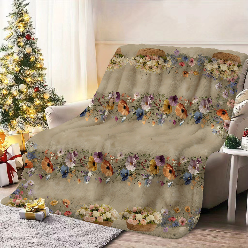 1pc Floral Pattern Blanket, Pastoral Style Design, Soft Plush Surface, Lightweight and Durable Flannel Material, Available in Multiple Sizes, Perfect for Holiday Gatherings, Living Room Lounging, Bedroom Warmth, Study Reading, and Seasonal Home Decor