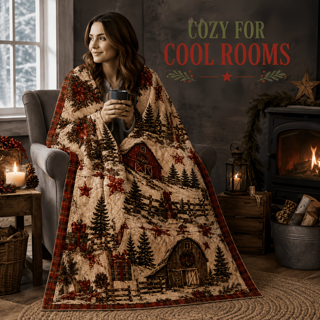 Blankets, Country Cottage Christmas Blanket Vintage Barn Pine Wreath Living Room Sofa Bedroom Lunch Break Blanket