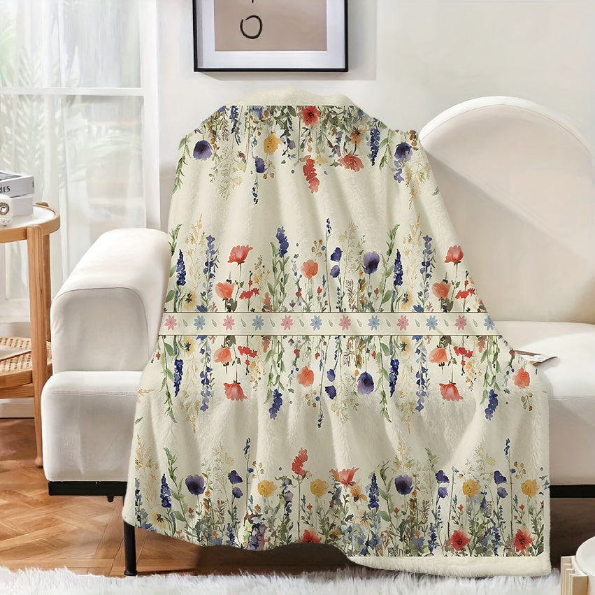 1pc Floral Pattern Blanket, Pastoral Style Design, Soft Plush Surface, Lightweight and Durable Flannel Material, Available in Multiple Sizes, Perfect for Holiday Gatherings, Living Room Lounging, Bedroom Sleep, Study Reading, and Seasonal Home Decor