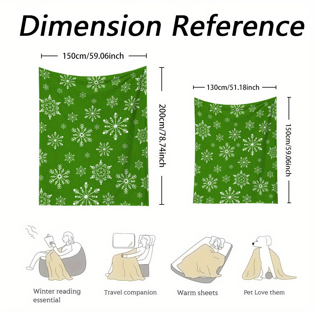Comfortable Green Christmas Snowflake Throw Blanket - Soft, Warm, and Versatile, Suitable for Sofa, Camping, Office Naps | Suige Home