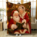 1pc Christmas Fleece Blanket, Comfortable Santa And Mrs. Claus Design, Soft And Cozy Sofa Nap Blanket, Perfect for Home Decor, Camping, Gifts, Pet Blanket 59X78.7 Inches