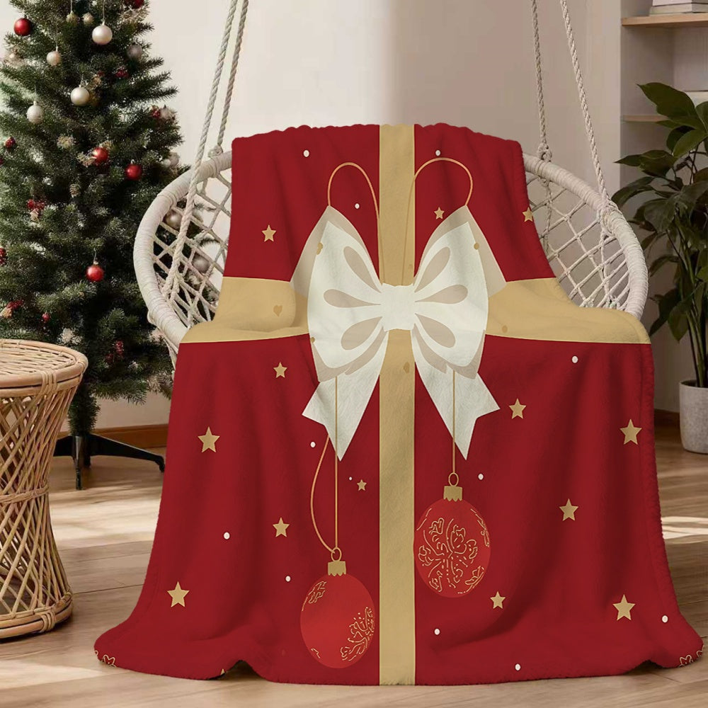 1 Christmas Gift Box Patterned Blanket, Soft, Comfortable, and Warm, with a Red and Golden Design. A Four-season Universal Sofa Blanket and Warm Throw Blanket, Available in Multiple Sizes. Suitable for Living Room Sofas, Bedroom