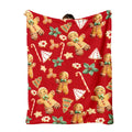 A Gingerbread Man, a Candy Bar, And a Christmas Pine. Hypoallergenic Flannel Topper for All Seasons, Digitally Printed Blanket, Mixed Colors, for Sofas And Sofas - Perfect for Year-Round Home Decor