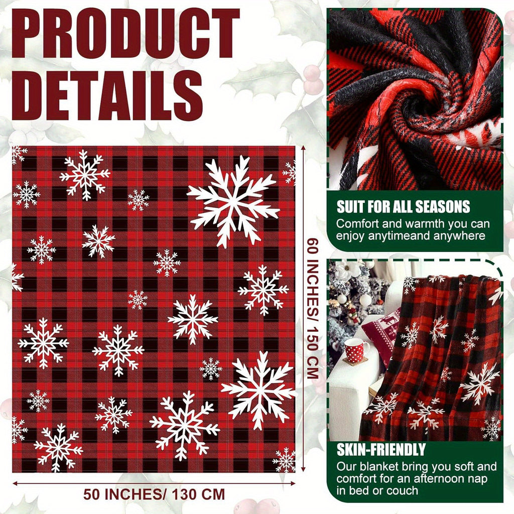 Christmas Red Plaid - Holiday Snowflake Throwing, Christmas Flannel, Country Buffalo Plaid, And Sofa Decor (Red And Black) Printed Flannel Blanket, Soft And Warm, Perfect Gift for Holiday Memories