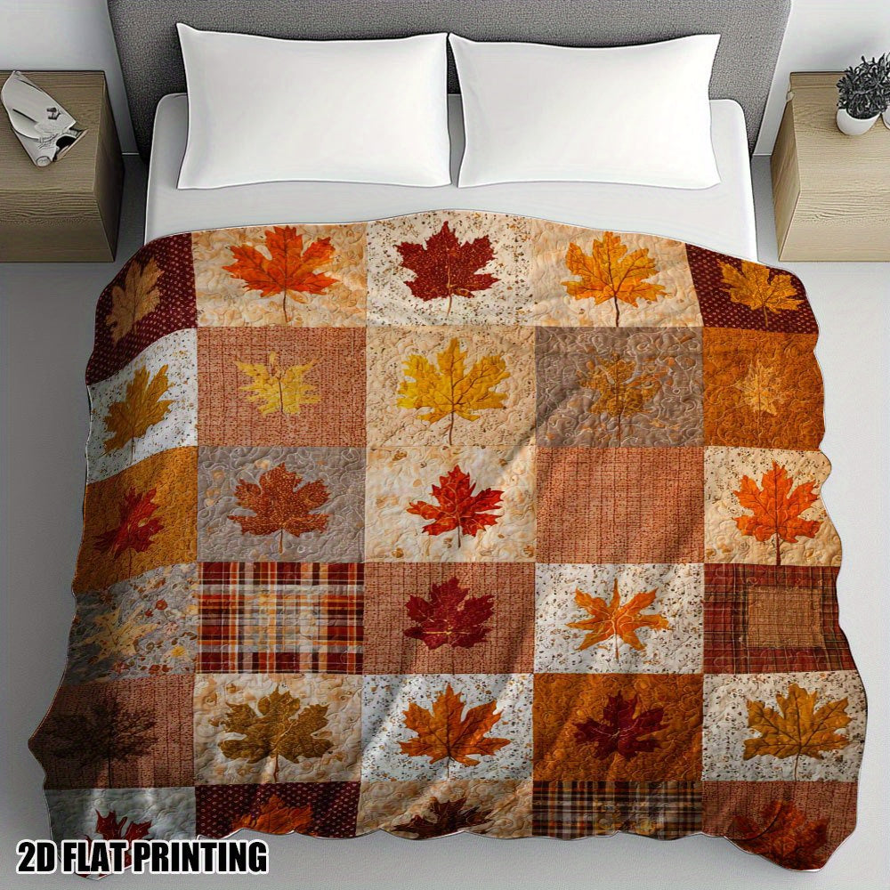 1pc Autumn Maple Leaf And Deer Pattern Flannel Blanket, Soft Comfortable Warm, Brown Orange Tone Design, Durable Plush Surface, All-Season Bed Blanket, Warm Cover, Multiple Sizes Available, Suitable for Living Room Sofa, Bedroom Headboard