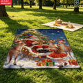 1pc Santa Claus Playing Saxophone And Reindeer Girl Pattern Black Red Main Color Flannel Large Blanket, Multi-Size Full-Body Blanket, Christmas Winter Decor, Durable Plush, All-Season Use, Suitable for Bed End Decoration, Dorm Life, Weekend Sofa Nap