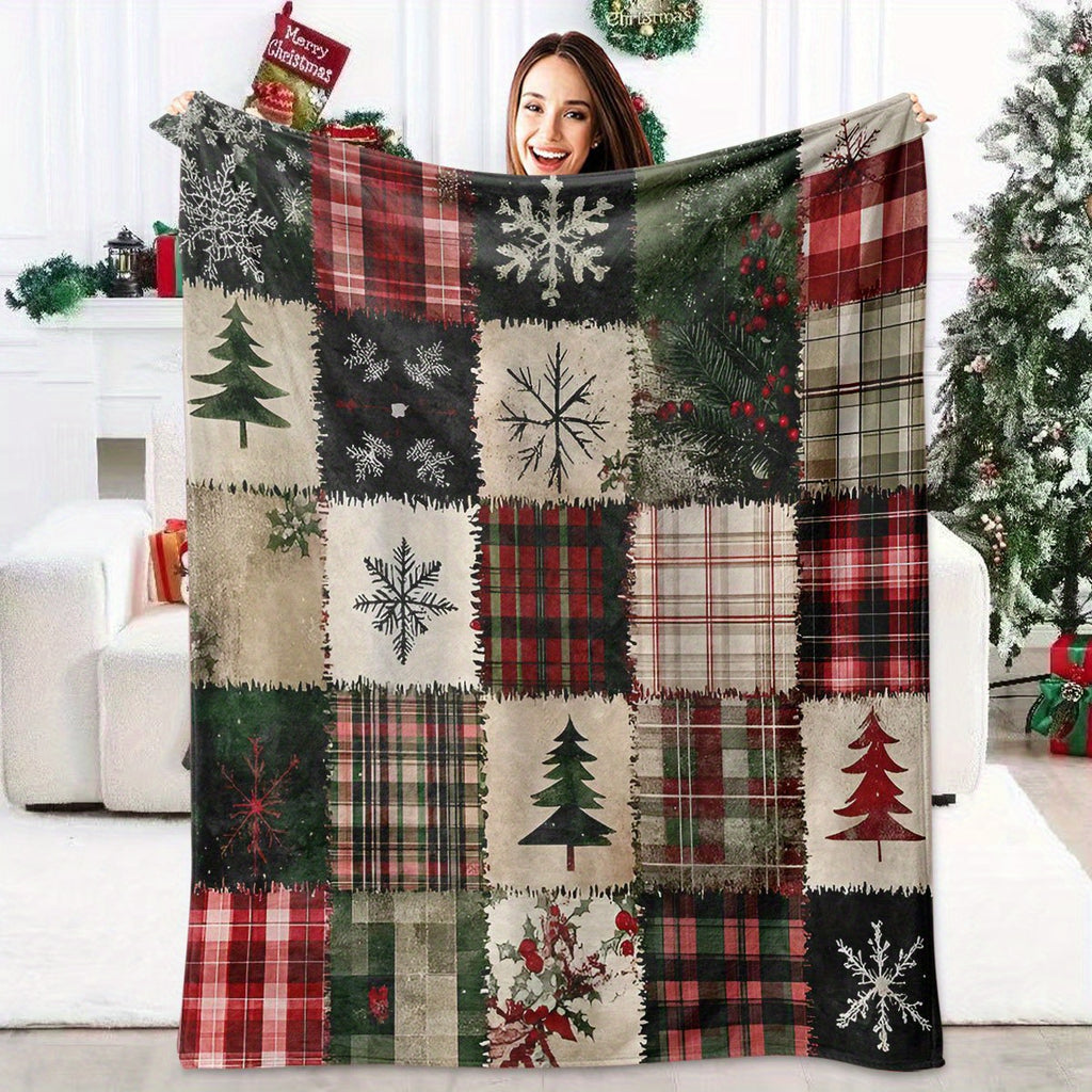 A Retro Warm and Comfortable Christmas Buffalo Plaid Printed Flannel Blanket, the Perfect Gift for Christmas and Birthdays, Suitable for Christmas, and Sofa Decoration, Contemporary Soft and Comfortable Flannel Blanket, Suitable for Sofas