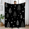 1pc Christmas Tree And Snowflake Pattern Black Design Flannel Oversized Blanket, Multi-Size Full-Body Blanket, Christmas Winter Decor, Durable Plush, All-Season Use, Suitable for Holiday Home Decoration, Weekend Sofa Nap, Home Nap