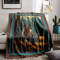 1pc 2D Flat-printed Forest Elk Pattern Blanket, Soft Flannel Throw, Dark Brown and Blue-green Design, All-season Warm Cover Blanket, Available in Multiple Sizes, Suitable for Living Room Sofas, Bedroom Headboards, Reading Nooks, Lounge Chairs