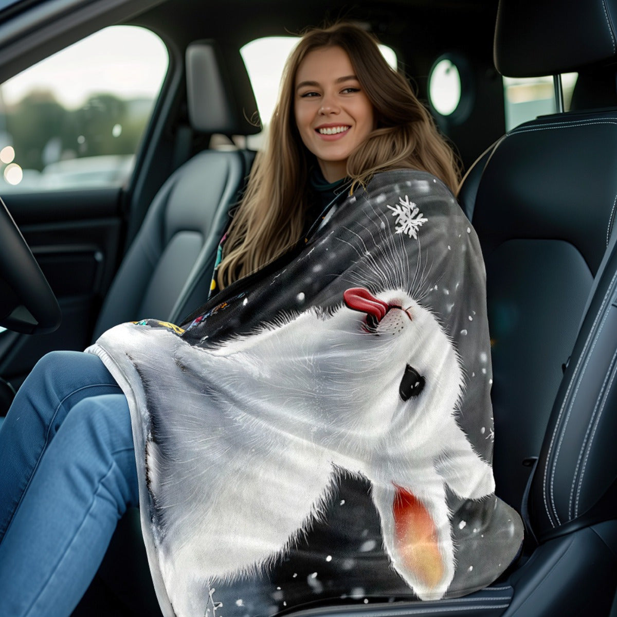 1pc 2D Flat Printed Cute White Rabbit Snow Scene Blanket, Soft Flannel Blanket - Gray Winter Design, Multiple Sizes Available, Suitable for Living Room, Bedroom, Sofa, Balcony, and Courtyard, 2D Flat