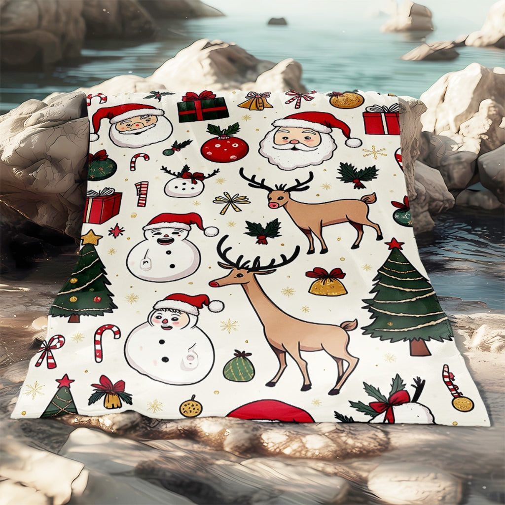 1pc Santa Claus Reindeer Pattern Blanket, Christmas Holiday Decor Design, Soft Plush, Flannel Material Lightweight Durable, Multiple Sizes Available, Ideal for Christmas, Outdoor Courtyard, Leisure Time, Christmas Holiday Decoration
