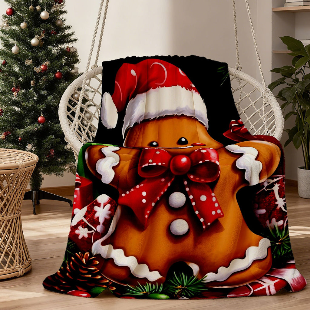 A Gingerbread for Man Pattern Santa Hat Gift, Comfortable Flannel Blanket, Soft and Warm Flannel Sofa Blanket, Suitable for Sofas, Cars and Offices, a Must for Naps, Christmas Gifts