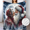 Santa and Mrs. Pattern Digital Printed Flannel Blanket, Soft and Warm Lunch Break Blanket, Suitable for Sofa, Travel, Camping, Living Room, Office, Chair, Four Seasons Available, Multipurpose Blanket