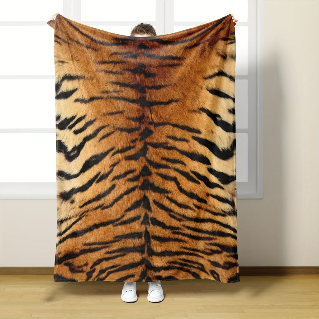 1pc 2D Flat Printing, Tiger Stripe Blanket, Soft Fleece Blanket - Orange And Black Design, Multi-Size Available, Suitable for Bedroom, Living Room, Sofa, And Reading Area