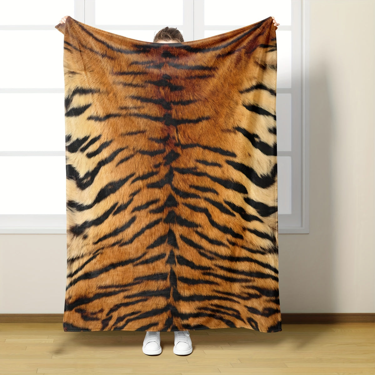 1pc 2D Flat Printing, Tiger Stripe Blanket, Soft Fleece Blanket - Orange And Black Design, Multi-Size Available, Suitable for Bedroom, Living Room, Sofa, And Reading Area