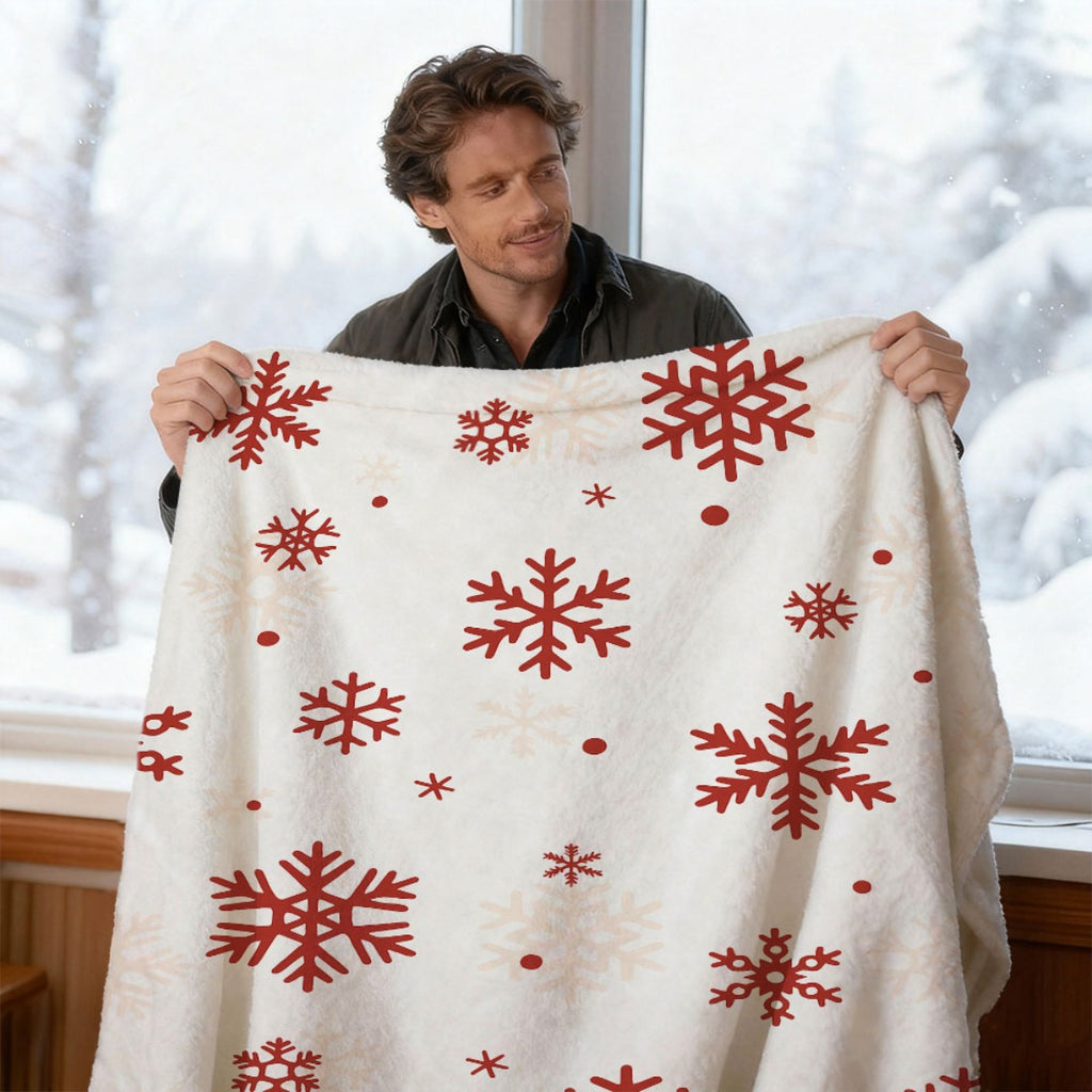 [Warm Style] 1pc Medieval Style Red Snowflake Printed Flannel Blanket - All-Season Comfortable Throw, 200-250Gsm Digital Print, Suitable for Bed, Sofa, Travel - Ideal Gift for Friends And Family