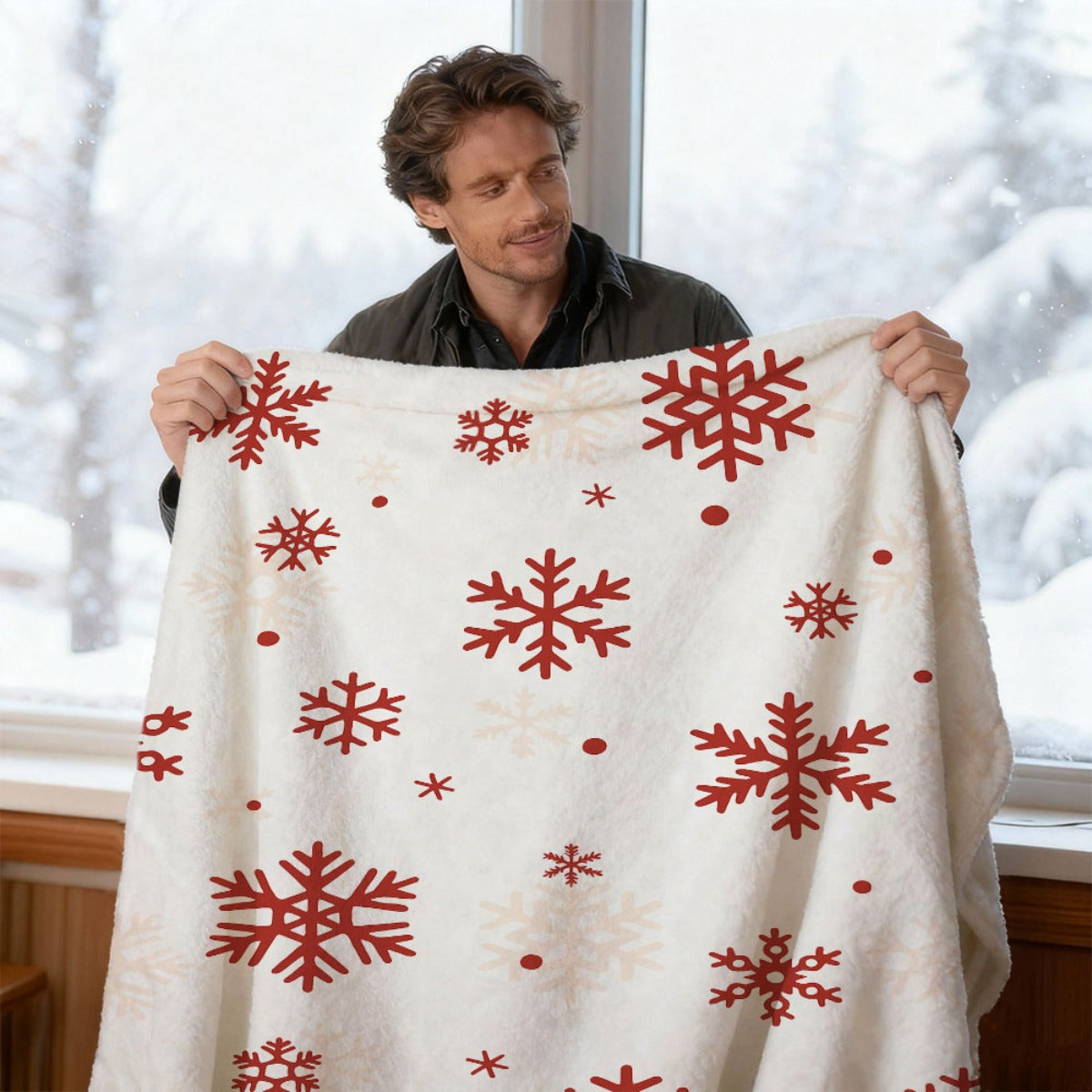 [Warm Style] 1pc Medieval Style Red Snowflake Printed Flannel Blanket - All-Season Comfortable Throw, 200-250Gsm Digital Print, Suitable for Bed, Sofa, Travel - Ideal Gift for Friends And Family