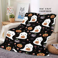 1pc Halloween Cute Pumpkin Pattern Black Flannel Blanket, Soft, Comfortable, and Warm, Black and White Main Color Design, Durable Plush Surface, All-Season Universal Bed Blanket, Warm Throw Blanket, Suitable for Living Room Sofa, Bedroom Bedside