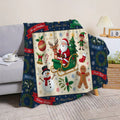 1pc, Santa Sleigh And Gingerbread Man Pattern Christmas-Themed Flannel Blanket, Soft Comfortable Warm, Deep Blue And Beige Design, Durable Plush, All-Season Sofa Blanket, Warm Cover, Multiple Sizes Available, Suitable for Living Room Sofa