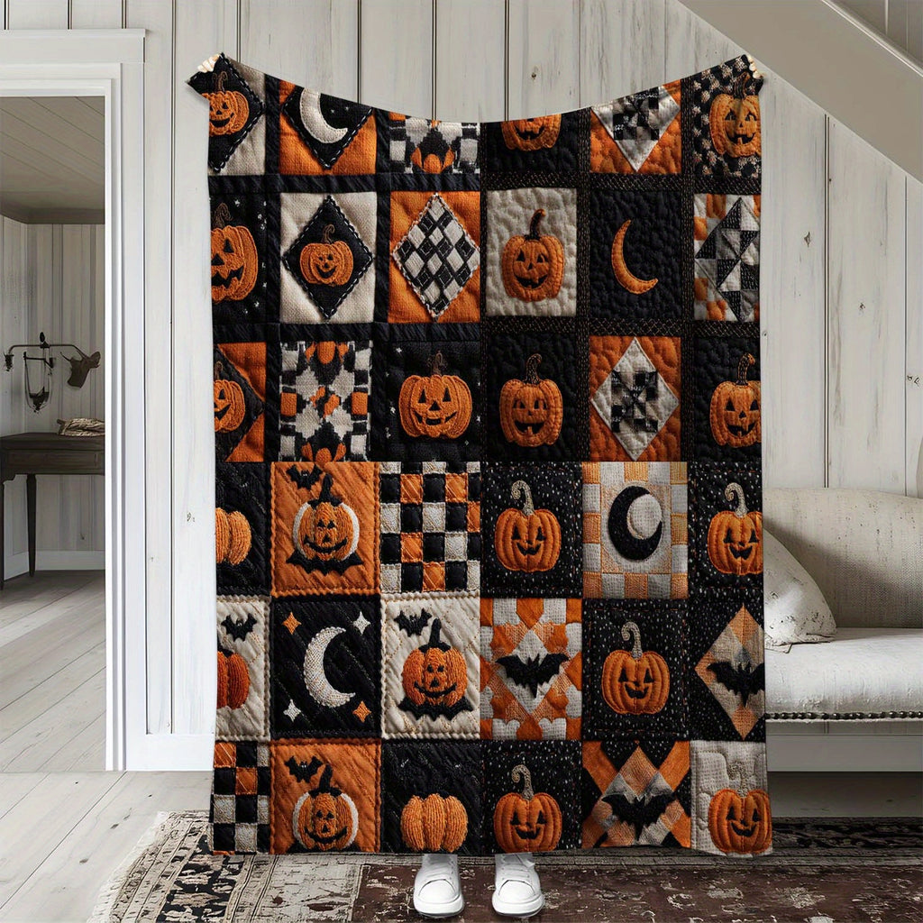 1pc Halloween Pumpkin Moon Print Blanket, Festive Atmosphere Throw, Ultra-Warm And Soft, Flannel Blanket, Multi-Size Available, Suitable for Living Room, Bedroom, Sofa, Bedside