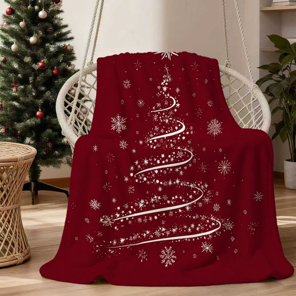 1pc Christmas Tree Snowflake Pattern Red Flannel Blanket, Soft Comfortable Warm, Winter Warm Blanket, Suitable for Living Room Sofa, Bedroom Sofa, Casual Reading, Holiday Decor, And Home Relaxation