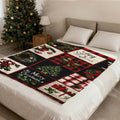1pc Christmas Holiday Themed Red and Black Plaid with Festive Pattern Patchwork Flannel Large Blanket, Red Series Design, Oversized Throw Blanket, Winter Decoration, Durable Plush Surface, Suitable for All Seasons, Suitable for Living Room Sofa Cover