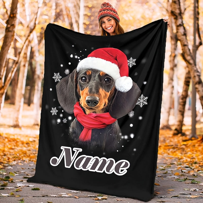 1 Christmas Dog-patterned Blanket with Black Snowflake Print Design, Full-body Cover, Soft Flannel Plush Surface, Lightweight and Durable, Available in Multiple Sizes. Suitable for Christmas Decoration, Living Room Leisure, Bedroom Warmth